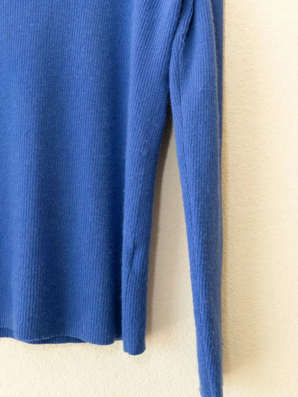 J Crew Merino Wool Blend Ribbed Sweater L Blue Long Sleeve Lightweight Knit